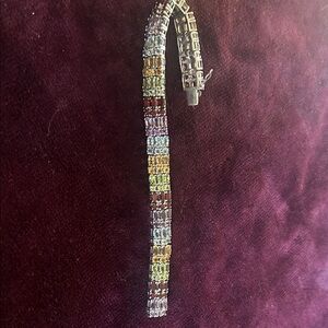 Absolutely Stunning Vintage Multicolor Gemstone Bracelet Set in Sterling Silver